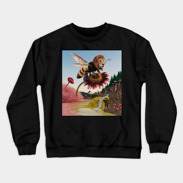 AI generated lion bee on daisy Crewneck Sweatshirt by Catbrat